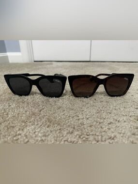 QUAY Tag Me Polarized Sunglasses - Lot of 2 - Tortoise Brown & Gloss Black VGUC